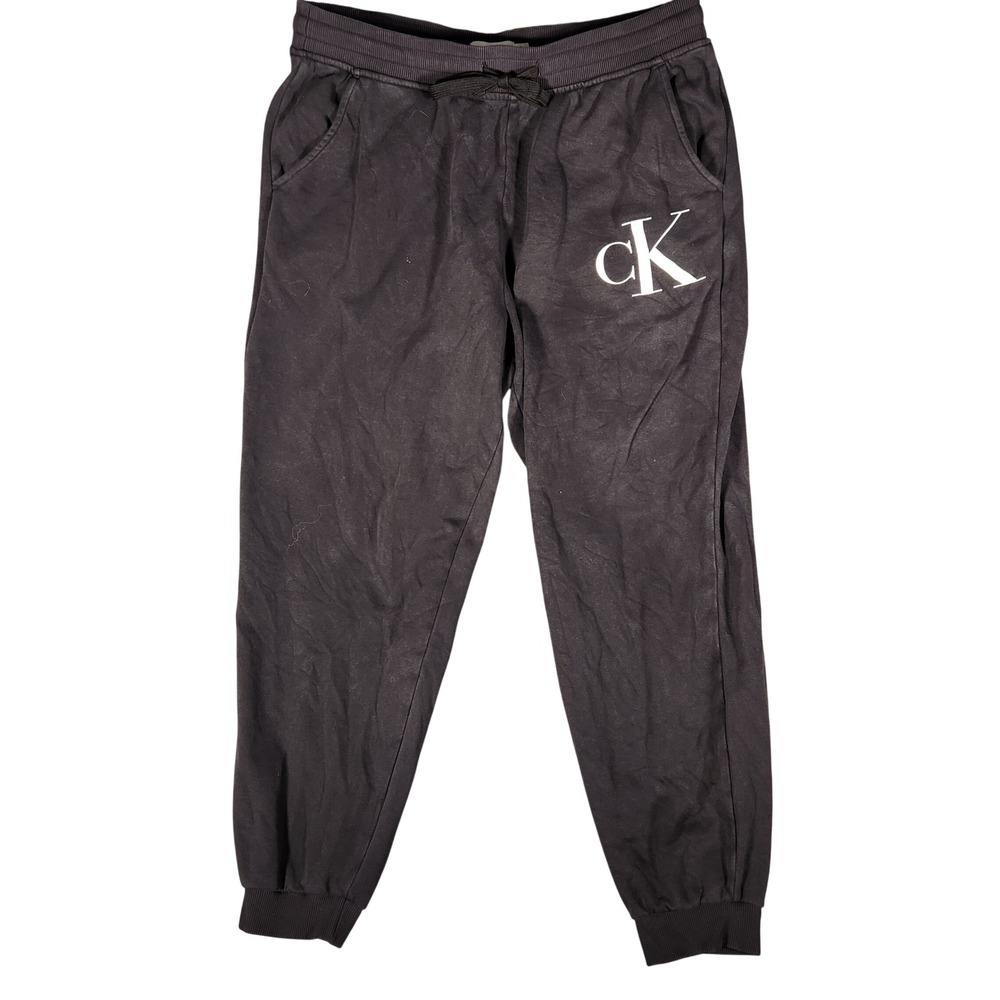 Calvin Klein Joggers Mens Large Gray Excellent Fleece Logo Sweatpants